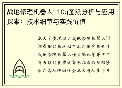 战地修理机器人110g图纸分析与应用探索：技术细节与实践价值